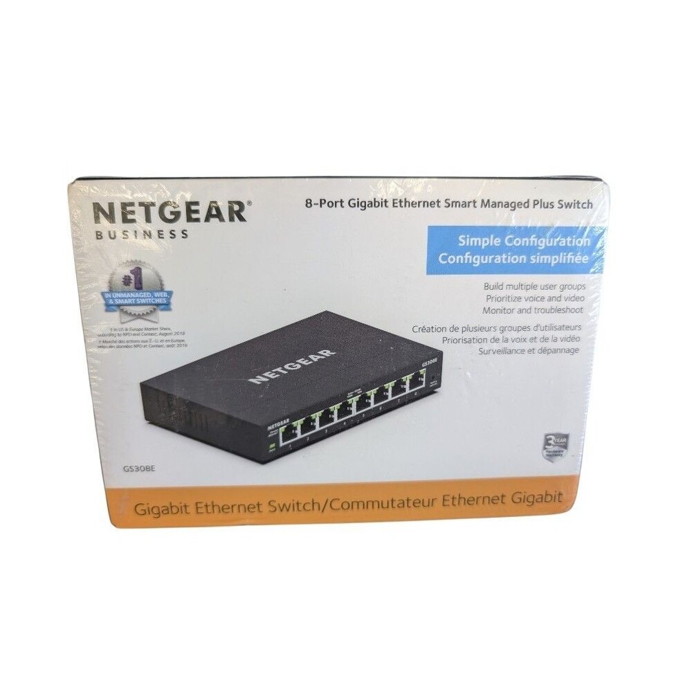 NETGEAR GS308E 8-Port Gigabit Ethernet Switch, Layer 2 Partially Managed RJ-45